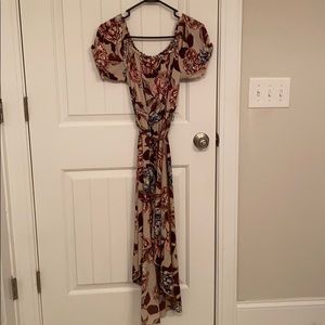 Floral printed cap sleeve high-low dress